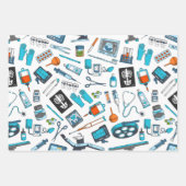 かわいい医療ナースドクターテーマ混合パターン ラッピングペーパーシート (正面3)