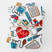 かわいい医療ナースドクターテーマ混合パターン ラッピングペーパーシート (インサイチュ)