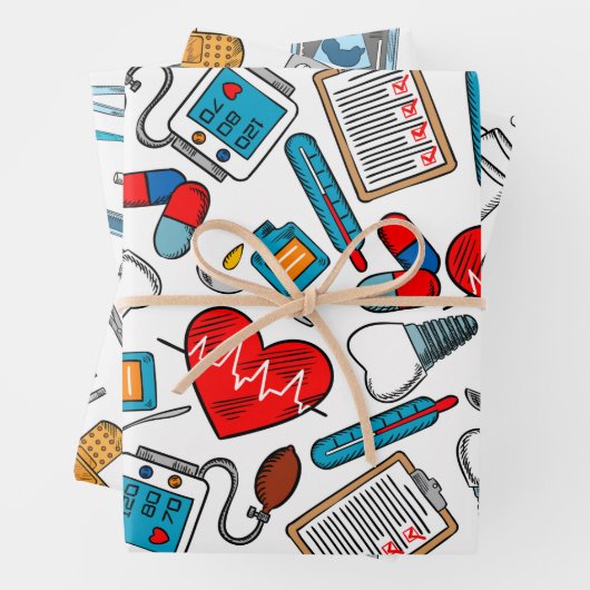 かわいい医療ナースドクターテーマ混合パターン ラッピングペーパーシート (インサイチュ)