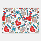 かわいい医療ナースドクターテーマ混合パターン ラッピングペーパーシート (正面)