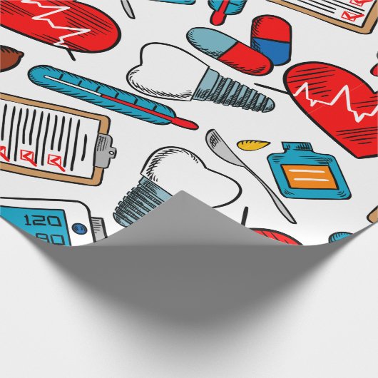 かわいい医療ナースドクターテーマ混合パターン ラッピングペーパー (角)