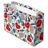 かわいい医療ナースドクターテーマ混合パターン ラージペーパーバッグ (裏面アングル)