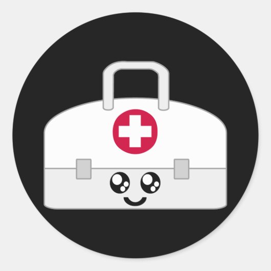 かわいい医療ナースバッグハッピー顔 ラウンドシール (正面)