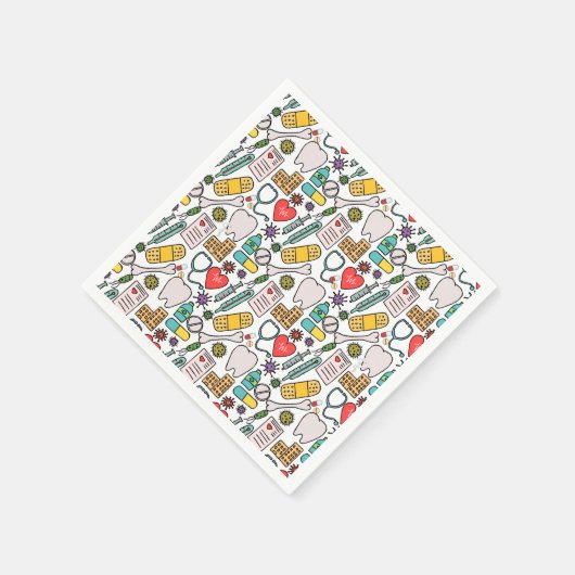 かわいい医療ナース、医師、医療をテーマにした スタンダードカクテルナプキン (角)