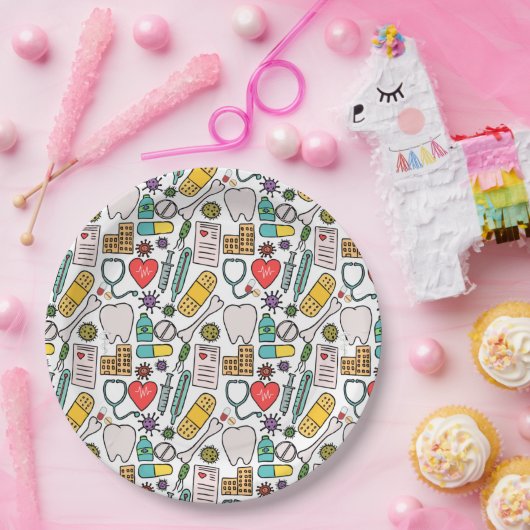 かわいい医療ナース、医師、医療をテーマにした ペーパープレート (パーティー)