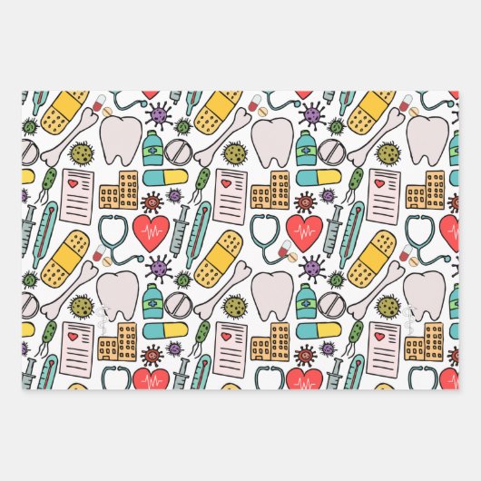 かわいい医療ナース、医師、医療をテーマにした ラッピングペーパーシート (正面)