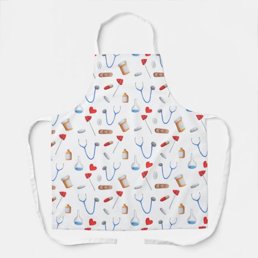 かわいい医療機器パターン(の模様が)ある医 エプロン (正面)