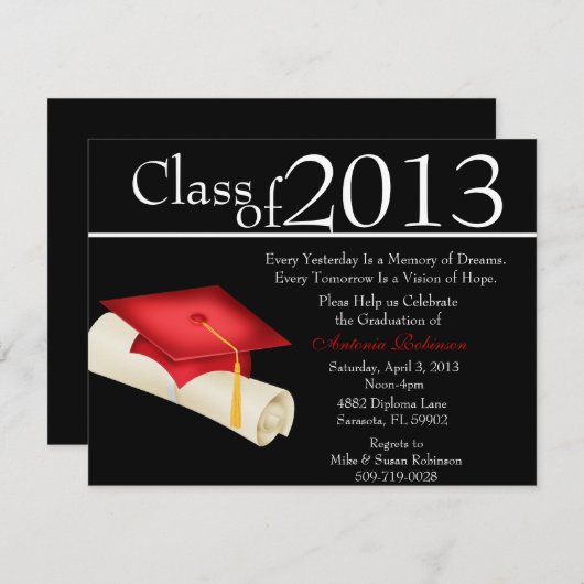 かわいい卒業エレガント案内/招待状 招待状 (正面/裏面)