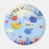 かわいい卒業キャップトス名前と年を追加 マグネット (正面)