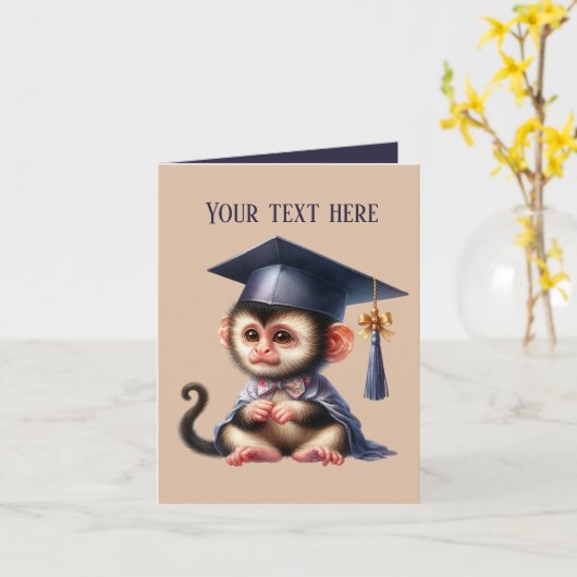 かわいい卒業式の追加メッセージモンキー カード (黄色い花)