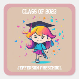 かわいい卒業式 2026年 カートゥーン女子卒業生 スクエアシール