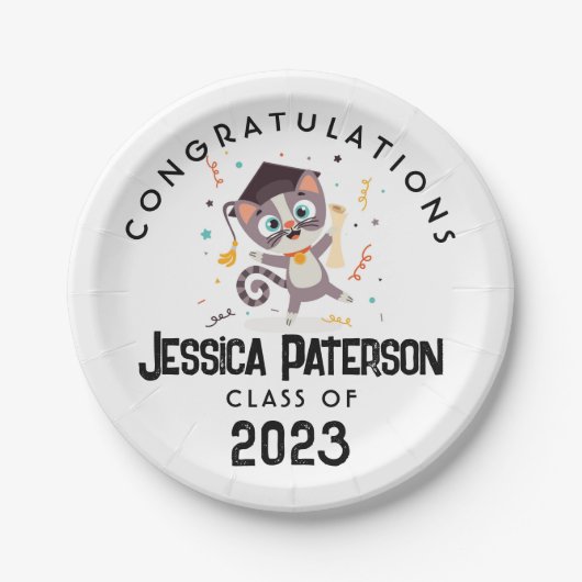 かわいい卒業猫マンガ子どもGrad Photo ペーパープレート (正面)