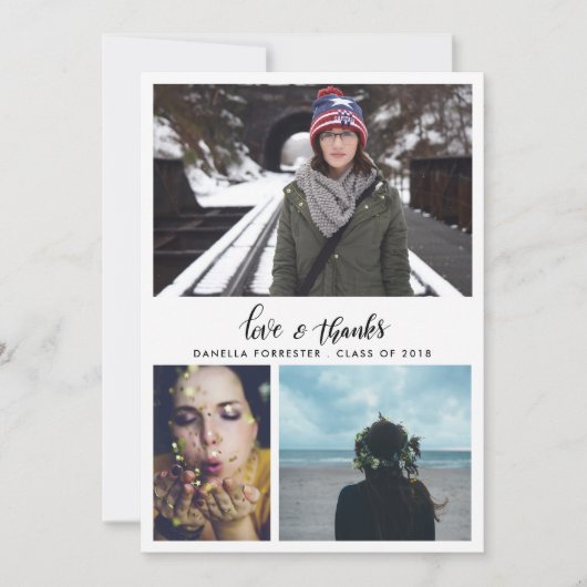 かわいい卒業生ありがとうスクリプト3枚の写真 案内状 (正面)