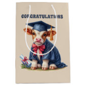 かわいい卒業祝い牛 ミディアムペーパーバッグ (正面)