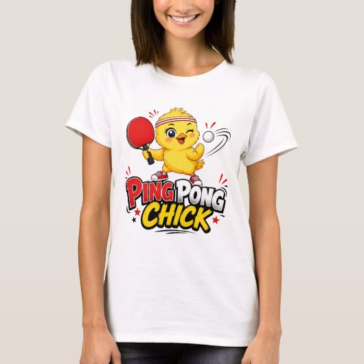 かわいい卓球デザインのひよこちゃん Tシャツ (正面)