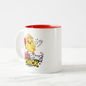 かわいい卓球ニワトリデザイン ツートーンマグカップ (正面左)