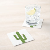 かわいい南西結婚部のピンクの花緑のサボテン スクエアペーパーコースター (インサイチュ)