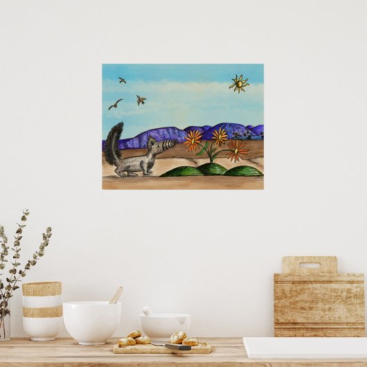 かわいい南西部の国の砂漠の動物の子供たち ポスター (キッチン)