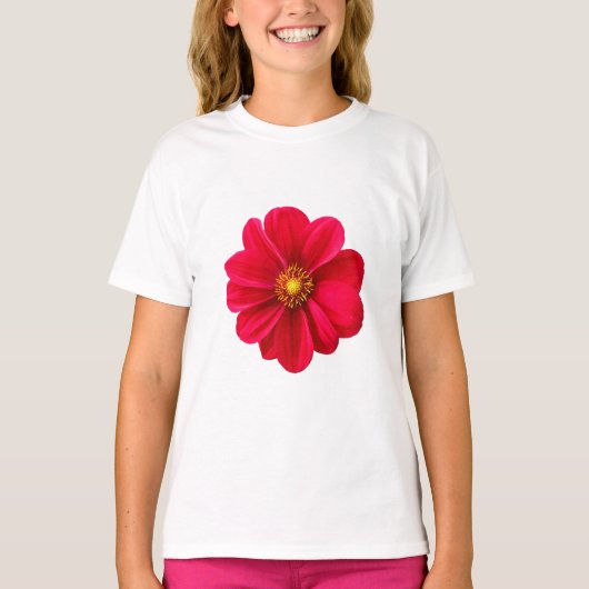 かわいい単一の花のグラフィックマークのカジュアルな子供服 Tシャツ (正面)