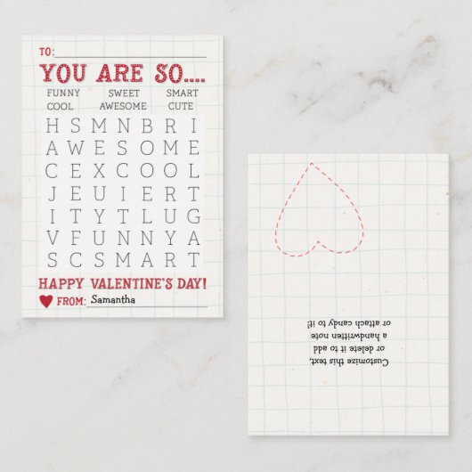 かわいい単語の検索バレンタインデー ノートカード (正面/裏面)