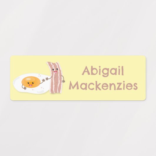 かわいい卵とベーコンの漫画パーソナライズされた ラベル (デザイン1)