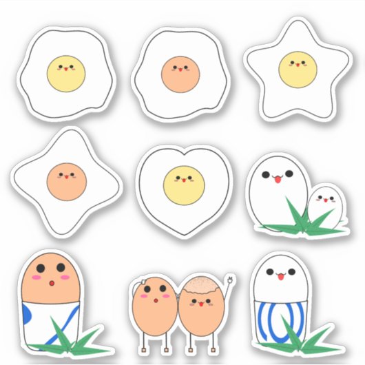 かわいい卵のビニールステッカー9個セット シール (正面)