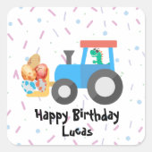 かわいい卵の恐竜建築トラック誕生日少年 スクエアシール (正面)