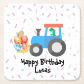 かわいい卵の恐竜建築トラック誕生日少年 スクエアペーパーコースター (正面)