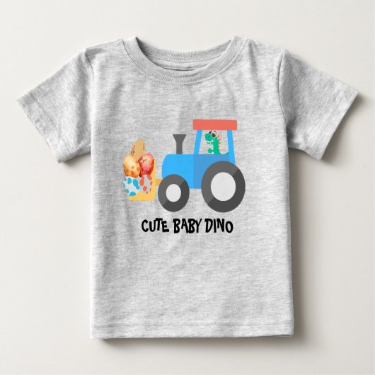 かわいい卵の恐竜建築トラック誕生日少年 ベビーTシャツ (正面)