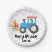 かわいい卵の恐竜建築トラック誕生日少年 ペーパープレート (正面)