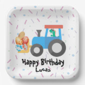 かわいい卵の恐竜建築トラック誕生日少年 ペーパープレート (正面)