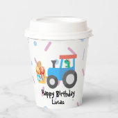 かわいい卵の恐竜建築トラック誕生日少年 紙コップ (正面)