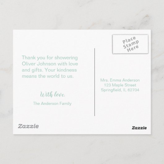 かわいい卵の赤ちゃんシャワーサンキューカード ポストカード (裏面)