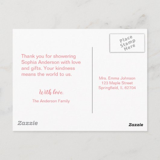 かわいい卵の赤ちゃんシャワーサンキューカード ポストカード (裏面)