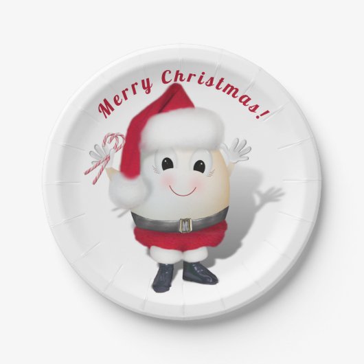かわいい卵サンタ – 卵の普通のクリスマス ペーパープレート (正面)