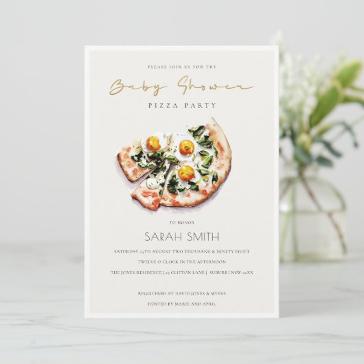 かわいい卵バジルピザベビーシャワーパーティー招待状 サンキューカード (スタンド正面)