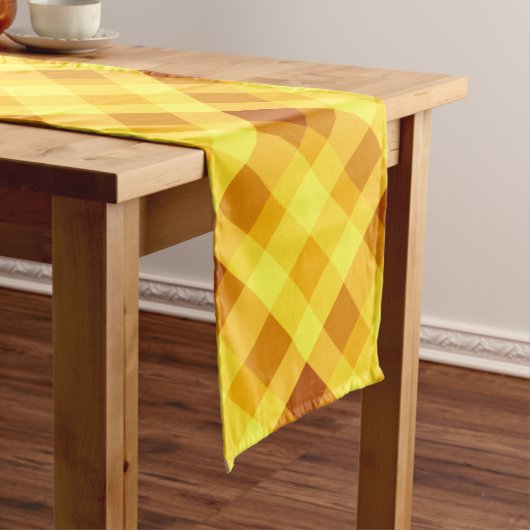かわいい卵黄黄色の格子状大型テーブルランナー ロングテーブルランナー (インサイチュ)