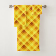 かわいい卵黄黄色の格子風呂タオルセット