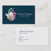 かわいい卵、ピンクのフラミンゴ&バニーの水彩 名刺 (正面/裏面)