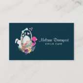 かわいい卵、ピンクのフラミンゴ&バニーの水彩 名刺 (正面)