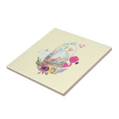 かわいい卵、ピンクのフラミンゴ&バニー、水彩 タイル (側面)