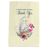 かわいい卵、ピンクのフラミンゴ&バニー、水彩 ミディアムペーパーバッグ (裏面)