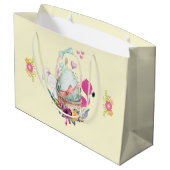 かわいい卵、ピンクのフラミンゴ&バニー、水彩 ラージペーパーバッグ (裏面アングル)