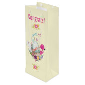 かわいい卵、ピンクのフラミンゴ&バニー、水彩 ワインギフトバッグ (裏面アングル)