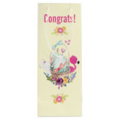 かわいい卵、ピンクのフラミンゴ&バニー、水彩 ワインギフトバッグ (裏面)