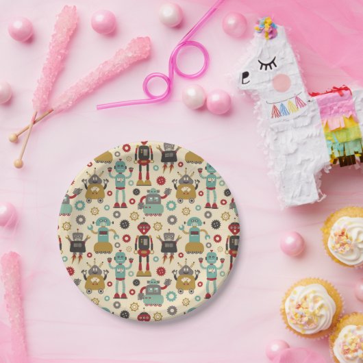かわいい及びおもしろいのレトロのロボットテーマのパーティー ペーパープレート (パーティー)