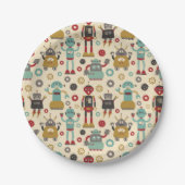 かわいい及びおもしろいのレトロのロボットテーマのパーティー ペーパープレート (正面)