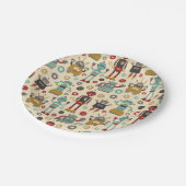 かわいい及びおもしろいのレトロのロボットテーマのパーティー ペーパープレート (アングル)