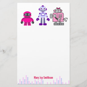 かわいい及びかわいいの女の子のピンクのサイボーグのロボット 便箋
