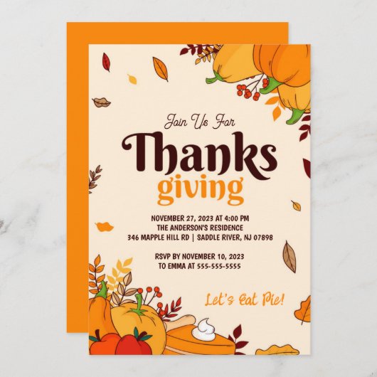 かわいい友情による感謝祭パーソナライズされた 招待状 (正面/裏面)